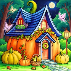 A Magical Pumpkin House at Night