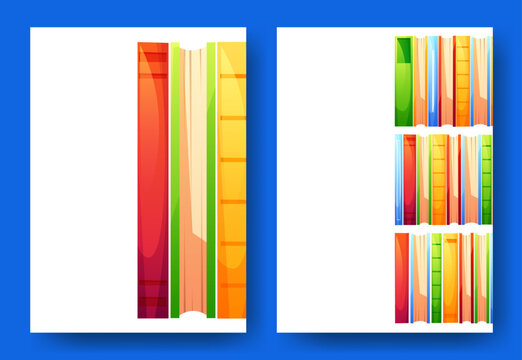 Two poster templates featuring colorful books in different positions. An advertising template for a bookstore, book stand, or library. A vibrant design suitable for literary events, forums, book clubs