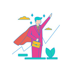 Corporate Superman. Businessman with cape and briefcase achieving success isolated on transparent background.