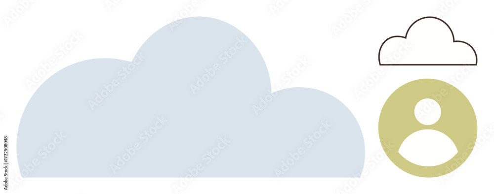 Poster large cloud with smaller outlined cloud and user profile icon. ideal for data storage, technology, c