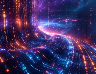 Abstract digital data stream swirling through space