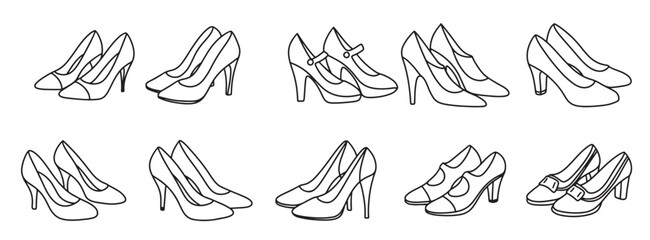 collection of women s shoes in doodle style hand drawn art