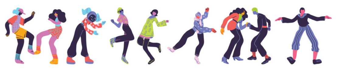 dancing people set flat vector illustration isolated