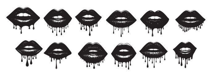 dripping lips silhouette white background