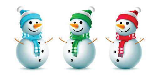 Adorable Snowman Wearing Green Hat and Scarf Smiling in Winter Snow