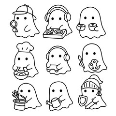 cute ghost line art set 1