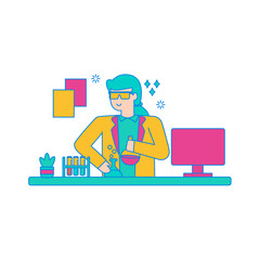 Scientist. Scientist working with laboratory equipment and computer isolated on transparent background.