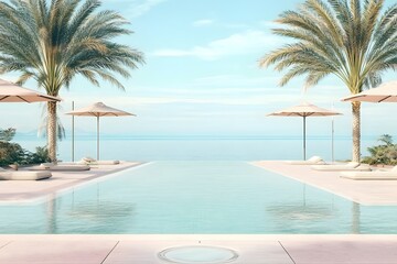 Fototapeta premium Tropical resort summer vibes with empty poolside.