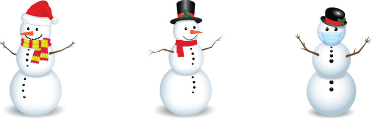 Classic Cartoon Snowman with Black Top Hat and Red Scarf on White Background