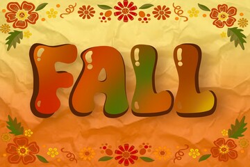 Fall Word Art with Flowers on Warm Autumn Background