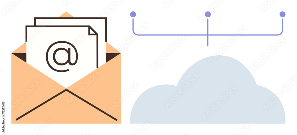 Aufkleber email graphic in an open envelope icon with cloud connectivity lines above. ideal for technology, co