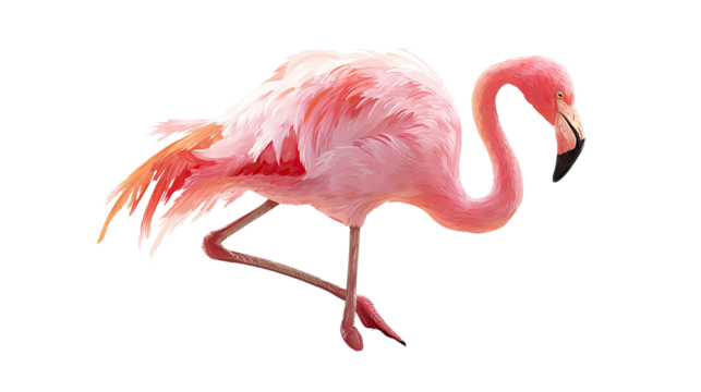 pink flamingo balancing on single leg  isolated on white background - Powered by Adobe