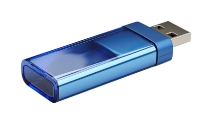 blue USB flash drive on white background