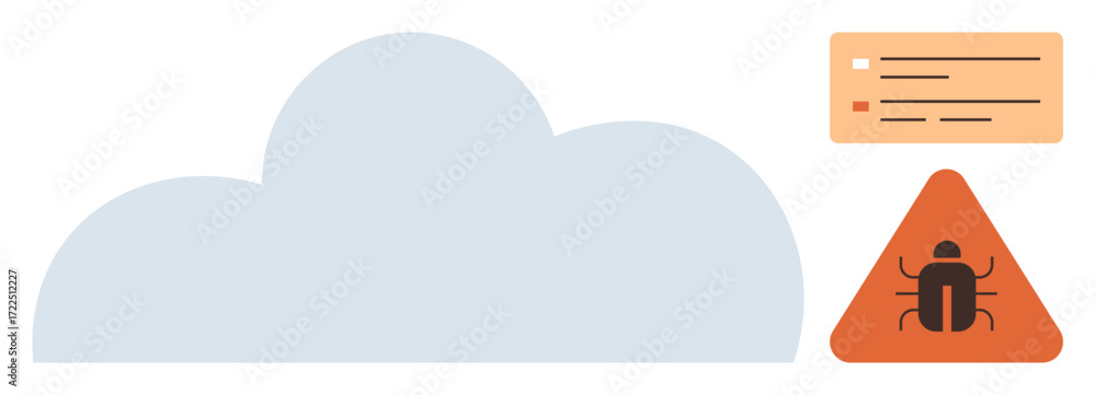 Aufkleber cloud with warning sign featuring a bug and data report. ideal for cybersecurity, data protection, r