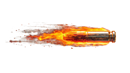 burning bullet flying with intense flames dynamic on white background