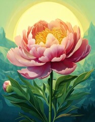 Vibrant Peony Bloom Under Bright Sunlight