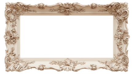 classic beige frame with rococo ornaments on white background