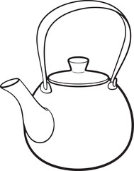 Minimalist Black and White Line Drawing of Traditional Japanese Teapot