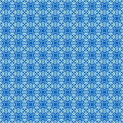 A seamless repeating geometric pattern with interlocking circular and square motifs in shades of blue