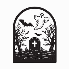 Halloween Ghost and Tombstone Vector Design Graveyard Scary Illustration