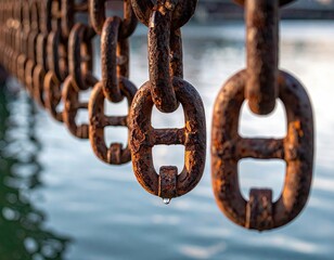 Rusty Chains Hanging Near Water