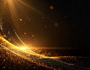 Obraz premium Glittering golden particle wave