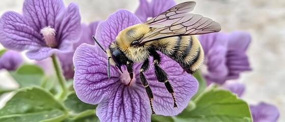 HD phone wallpaper of a bumblebee on a purple flower.