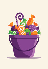 Trick-or-treat candy bucket with assorted sweets