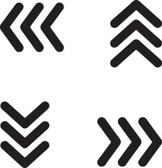 Black and White Chevron Arrow Symbols Set Minimalist Vector Icons in Grid Layout