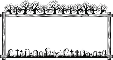 Dead tree and graveyard top border frame