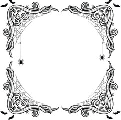 Gothic spiderweb filigree frame with bats and copy space