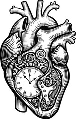 Mechanical heart with gears and pocket watch window