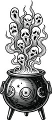 Boiling cauldron with skull-shaped vapors