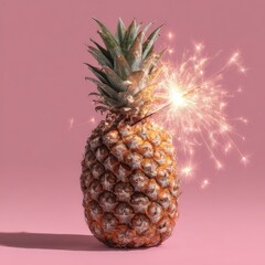 Pineapple with sparkler on a pink backdrop