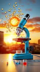 Microscope with Cell Sample at Sunset