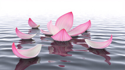 Serene Pink Lotus Flower Petals Floating on Calm Water, Spa Serenity, Tranquil Nature Scene