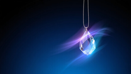 Elegant Crystal Pendant Necklace:  Dark Blue Background,  Mystic Glow, Luxury Jewelry.