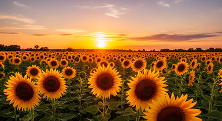 Obraz premium Vast field of sunflowers at sunset