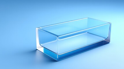 Fototapeta premium Carbon-negative resin jewelry case, floating on lightbox, geometric transparent design, sci-fi blue accent light, clear and electric blue, minimal style, clean presentation, studio mockup, product