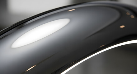 Fototapeta premium Abstract close-up of a smooth, dark, reflective surface with light highlights