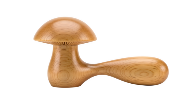 Wooden mushroom massager isolated on transparent background, a traditional tool for relieving muscle tension and promoting relaxation through acupressure