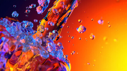 Abstract Vibrant Liquid Splash:  Dynamic Blue and Orange Color Burst, High-Resolution 3D Render.