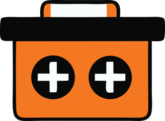 Simple orange car battery icon with plus symbols represents energy power and electrical charge for vehicles