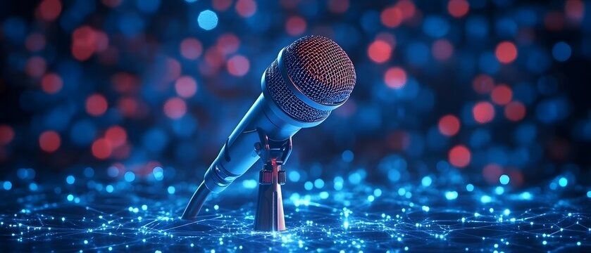 World Radio Day�concept with a�microphone�on a blue background banner design. - Powered by Adobe