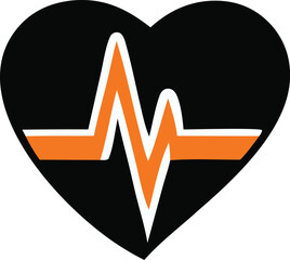 Dynamic heartbeat pulse line symbol capturing health vitality and life energy with orange and white accents