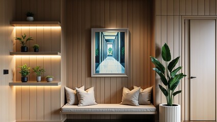 a modern interior design with a focus on natural elements and minimalist aesthetics.