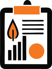 Clipboard with flame graph and bar chart representing data analysis performance improvement and energy efficiency