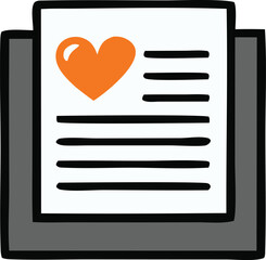 Hand-drawn heart symbol on paper with lines of text inside a gray border conveying love and important information