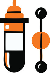 Orange and black laboratory test tube and molecular model visual elements for science medical healthcare and research