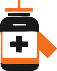 Hand-drawn medicine bottle icon with a plus symbol graphic element for healthcare and pharmaceutical themes